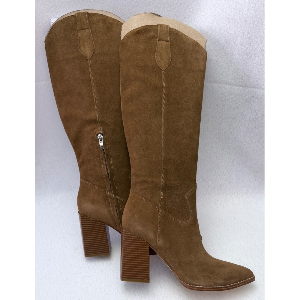 Nine West Bromwel Womens Med Natural Brown Suede Pointy Toe Block Heel Boots 9M - Picture 2 of 16